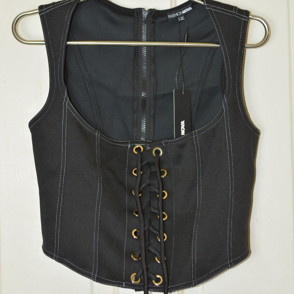 Fashion Nova Black Corset Tank Top